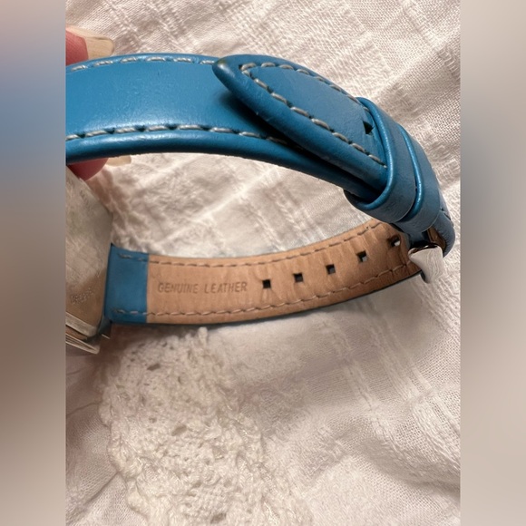 EUC Spanish Numbers Square Watch with Turquoise Leather Wristband RARE - Picture 2 of 7